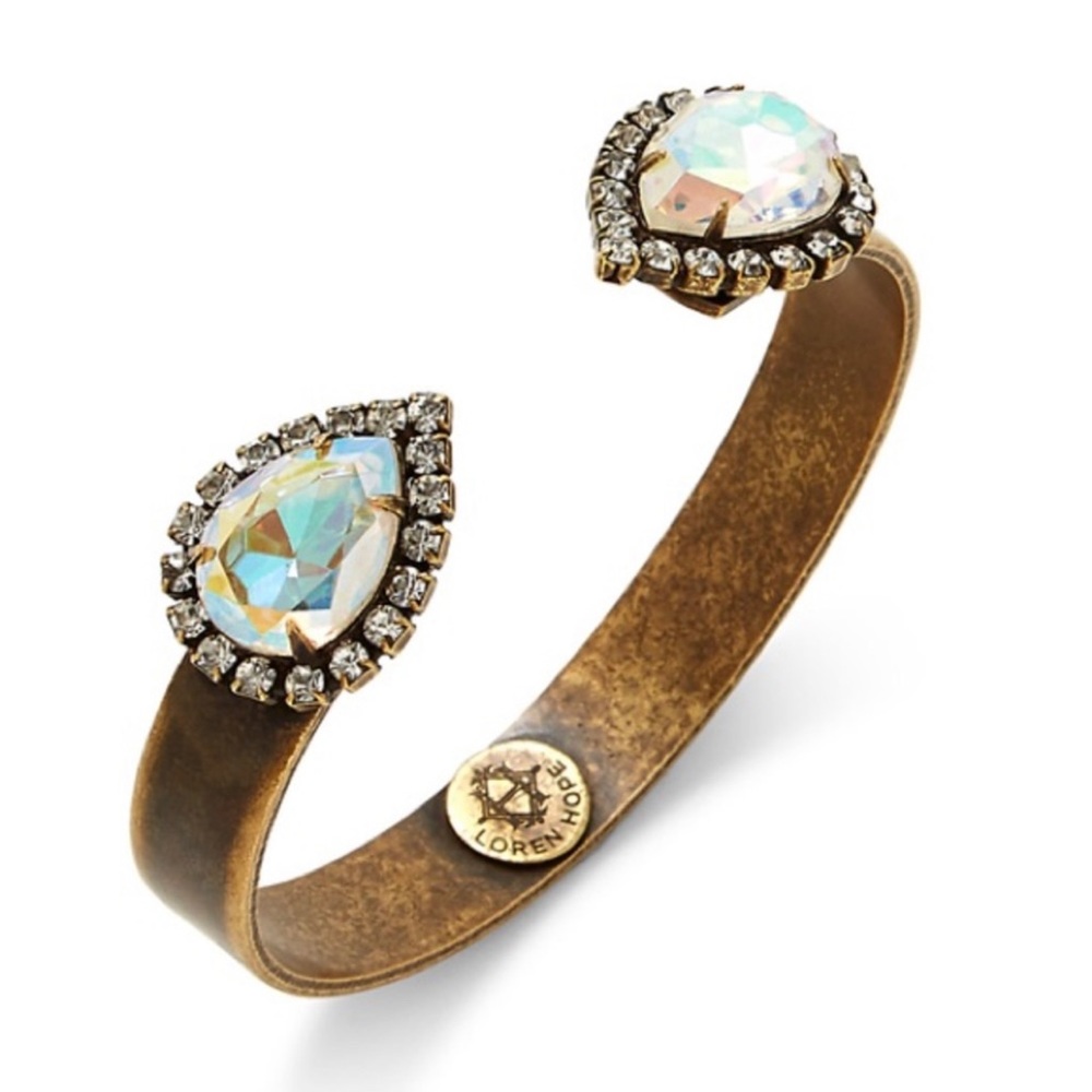 Loren Hope Sara Cuff Bracelet Iridescent Teardrop Stone (Antique Gold)